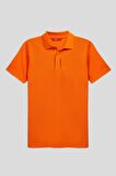 Regular Fit Turuncu Pike Dokulu %100 Pamuk Kıvrılmaz Polo Yaka Nakışlı T-shirt 4HC14ORT51000