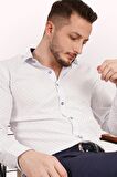 Mavi Nokta Desenli Armürlü Slimfit Gömlek
