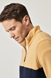 Erkek Karamel-lacı Standart Fit Normal Kesim Günlük Rahat Çift Renkli Polar Spor Sweatshirt