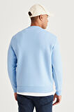 Erkek Açık Mavi Standart Fit Normal Kesim Içi Polarlı 3 Iplik Bisiklet Yaka Pamuklu Sweatshirt