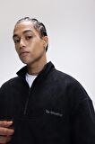 Comfort Fit Dik Yaka Baskılı Polar Sweatshirt