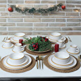 Keramika Mat Beyaz Gold Fileli Stackable Yemek / Kahvaltı Takımı 20 Parça 4 Kişilik 