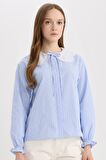 DeFacto Regular Fit Geniş Yakalı Çizgili Poplin Uzun Kollu Gömlek Tunik E4354AX25SPBE40