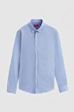 Ds Damat Slim Fit Mavi Armürlü Düğmeli Yaka Pamuklu Gömlek 5HC02ORT07265 5HC02ORT07265