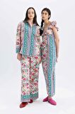 DeFacto Lug Von Siga x DeFacto Poplin Kumaş Pantolon Wide Leg Geniş Paça Desenli Normal Bel C1133AX24SMWT32