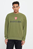Oversize Fit Bol Kesim Harvard Lisanslı Pamuklu Bisiklet Yaka Sweatshirt