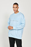 Erkek Mavi Oversize Bol Kesim Içi Polarlı 3 Iplik Bisiklet Yaka Pamuklu Sweatshirt