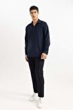 DeFacto Modern Fit Polo Yaka Basic Düz Krinkıl Uzun Kollu Gömlek B7384AX24SPNV64