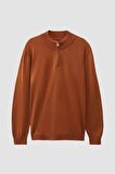 Ds Damat Slim Fit Tarçın Yarım Fermuarlı Triko Kazak 3HF06ORT00004