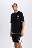 DeFactoFit NBA Brooklyn Nets Oversize Geniş Kalıp Bisiklet Yaka Sırt Baskılı Kısa Kollu Tişört D6562AX25SPBK81