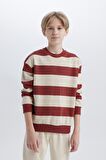 DeFacto Erkek Çocuk Oversize Geniş Kalıp Bisiklet Yaka Çizgili Sweatshirt D5677A824WNER37