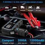 Avapow E5 Pro 12000mAh 2000A Jump Starter Taşınabilir Akü Takviye Kiti (Powerbank + LCD + LED Işık)  