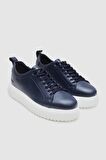Lacivert Kalın Beyaz Tabanlı Bağcıklı Sneaker Ayakkabi 3EC09ORT0381