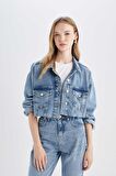 DeFacto Crop Düğmeli Jean Ceket D4196AX24AUNM28