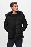Ds Damat Regular Fit Siyah Rüzgar Geçirmez Yoğun Elyaf Dolgulu Sıcak Tutan Çıkarılabilir Kapüşonlu Kışlık Mont 1HF07ORT09020 1HF07ORT09020
