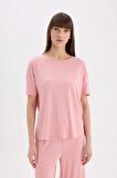 DeFacto Pijama Takımı Kısa Kollu Üst Esnek Belli Geniş Paça Altı-Fall in Love D8454AX25SPBR80