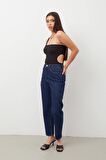 Kadın Yüksek Bel Bol Paça Lacivert Jean Pantolon
