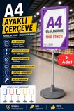 5 Adet - A4 Ayaklı Çerçeve Seti Yuvarlak Tabanlı Teleskopik Fiyat Etiketi Standı Mor