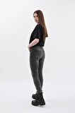 Kadın Yüksek Bel Skinny Fit Dar Paça Benekli Gri Jean Pantolon