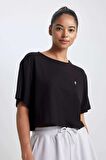 DeFactoFit Cropped Fit Bisiklet Yaka Sporcu Ribana Kısa Kollu Tişört A9916AX23HSBK81
