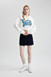 DeFacto Coool Yale University Oversize Geniş Kalıp Kapüşonlu Crop Sweatshirt C3092AX24SPWT32