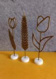 Dekoratif 3 LÜ Çiçekler (Bronz Beyaz) Dekoratif Obje - Biblo - Dekor