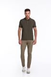 Haki Regular Fit Pamuklu Desenli Polo Yaka Tişört | S