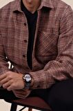 Kiremit Hasır Desenli Oversize Erkek Gömlek
