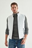 Regular Fit Beyaz Dik Yaka Elyaf Dolgulu Mevsimlik Fermuarlı Yelek Mont 7HF07ORT42611