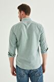Ds Damat Slim Fit Yeşil Armürlü Düğmeli Yaka Pamuklu Gömlek 5HC02ORT07265 5HC02ORT07265