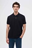 Regular Fit Lacivert Pike Dokulu %100 Pamuk Kıvrılmaz Polo Yaka Nakışlı T-shirt 4HC14ORT51000
