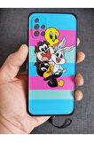 Galaxy A52 Uyumlu Looney Tunes Tasarım Tuşları Renkli Telefon Boyun Askılı Set Kılıf