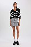 DeFacto A Form Jean Pileli Mini Etek B2152AX23HSNM55