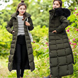 Kışlık Tam Boy Kürklü Şişme Kadın Mont