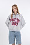 DeFacto Coool Oversize Geniş Kalıp Yarım Fermuarlı Baskılı Kalın Sweatshirt D4762AX24AUGR210