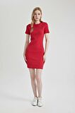 DeFacto Coool Bodycon Vücudu Saran Bisiklet Yaka Fitilli Kaşkorse Kısa Kollu Mini Elbise C1503AX24SPRD166