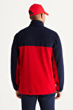 Erkek Lacivert-kırmızı Standart Fit Normal Kesim Günlük Rahat Çift Renkli Polar Spor Sweatshirt