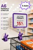 5 Adet - A6 Fiyatlık Mandallı Etiketlik | Sepet Raf Askılık Fiyat Etiketi Çerçeveli Market Mağaza Mor