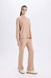 DeFacto Pijama Takımı Regular Fit Basic Düz Uzun Kollu Üst Geniş Bol Paça Alt-Fall in Love D2259AX24WNBG400