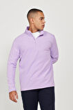 Erkek Lila Anti-Pilling Tüylenme Yapmayan Standart Fit Dik Yaka Polar Sweatshirt