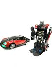 Robota Dönüşen Işıklı Sesli Pilli Oyuncak Araba Bugatti Modelli Oyuncak Transformers Araba