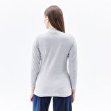 Kadın Dik Yakalı Fitilli Uzun Kollu Tişört