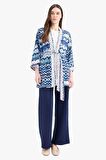 Relax Fit Desenli Kuşaklı Kimono