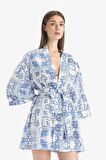 DeFacto Regular Fit Desenli Kuşaklı Pamuklu Kimono-Fall in Love D0453AX25SPBE758
