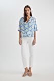 DeFacto Regular Fit Desenli Pijama Yaka Kısa Kollu Gömlek C3389AX24SMWT32