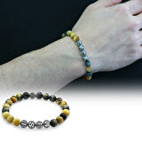 Çok Renkli Kaplangözü Metal Kombinli Kişiye Özel İsim Yazılı Küre Kesim Doğaltaş Bileklik