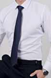 Gömlek Kravat Seti ( sunda Lacivert Düz Kravat & Beyaz Saten Slimfit Gömlek)