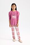 DeFacto Kız Çocuk Pijama Takımı Baskılı Uzun Kollu Üst Beli Lastikli Uzun Alt D7740A824WNBR264