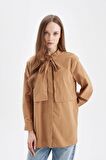 DeFacto Relax Fit Fiyonk Yaka Poplin Uzun Kollu Gömlek Tunik D4152AX24AUBG693