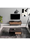 Mezza SET 4010-4210 BLANCO SİYAH METAL AYAKLI TV ÜNİTESİ - ORTA SEHPA TAKIMI SİYAH KAPLAN